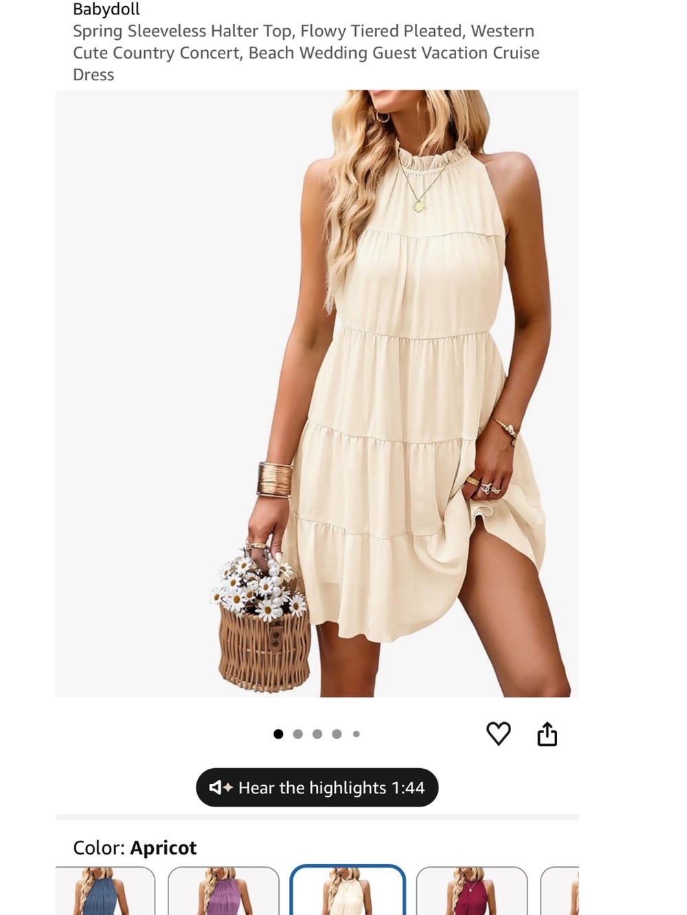 NWT-Kirundo Sleeveless Tiered Halter Dress - Apricot